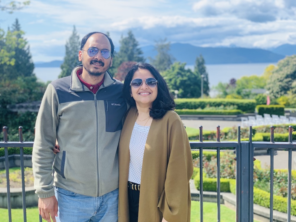 Muley with her husband, Ashvin, at the UBC Rose Garden. 