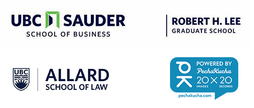 UBC Sauder School of Business, RHL, Allard School of Law, and PechaKucha logos