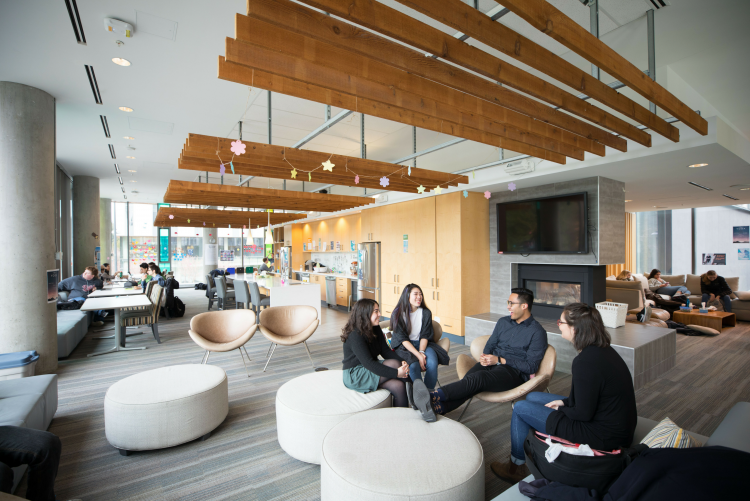 Students study, lounge, and chat in different areas within a UBC collegium