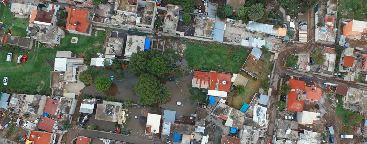Aerial image above a neighbourhood near Mexico City.