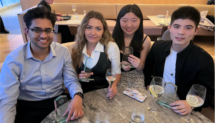 The UBC Sauder team for the 2022 CFA Institute Research Challenge (pictured left to right): Ashvin Bilga, Nicole Eastman, Sally Jiao, and James Chen.